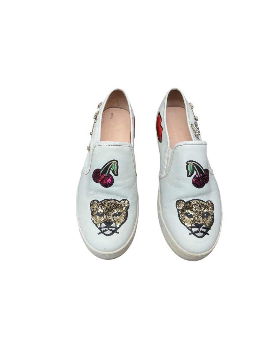 Kate Spade White Leather Slip-On Sneakers Embellished Flats  Sz 9M